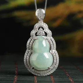Natural Jade Pendant Jadeite Silver Gourd Pendant PT116