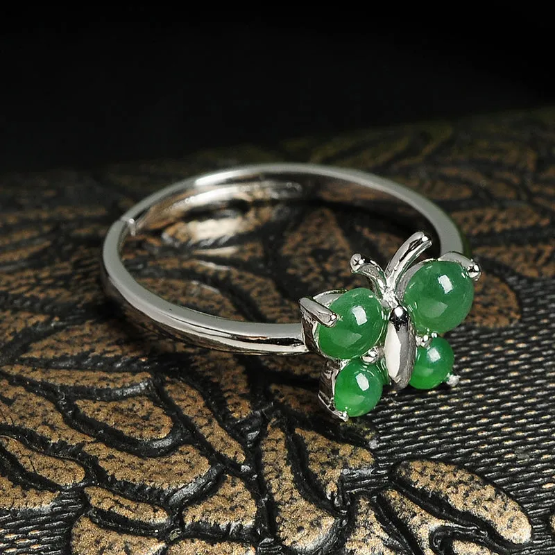 Natural Jade Ring Jadeite Silver Adjustable Ring WR25