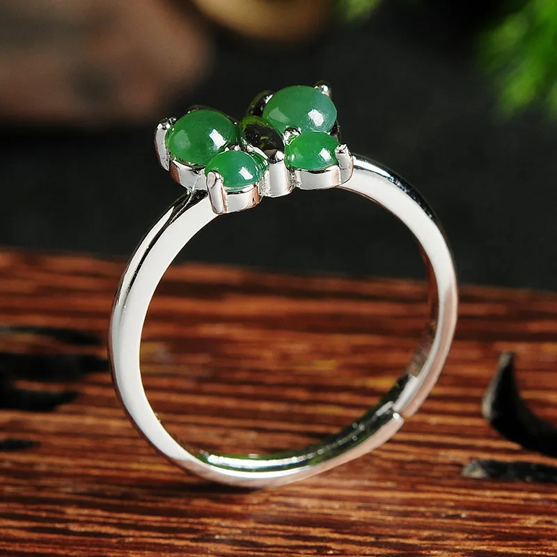Natural Jade Ring Jadeite Silver Adjustable Ring WR25