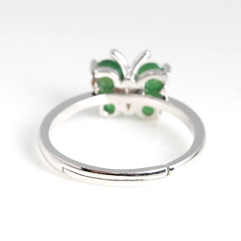 Natural Jade Ring Jadeite Silver Adjustable Ring WR25