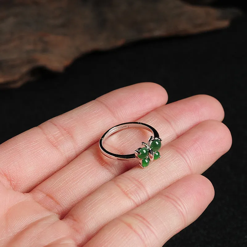 Natural Jade Ring Jadeite Silver Adjustable Ring WR25