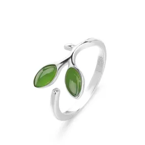 Natural Jade Ring Nephrite Silver Adjustable Ring ZNRG150