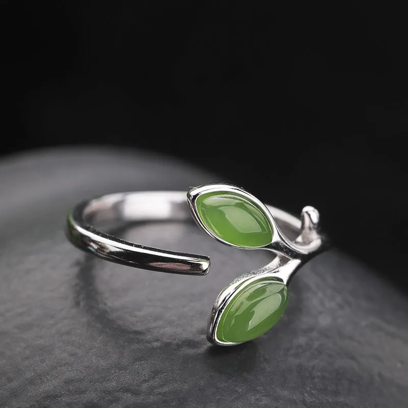 Natural Jade Ring Nephrite Silver Adjustable Ring ZNRG150