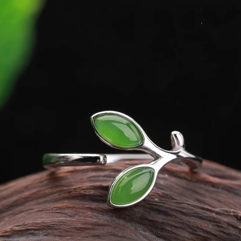 Natural Jade Ring Nephrite Silver Adjustable Ring ZNRG150