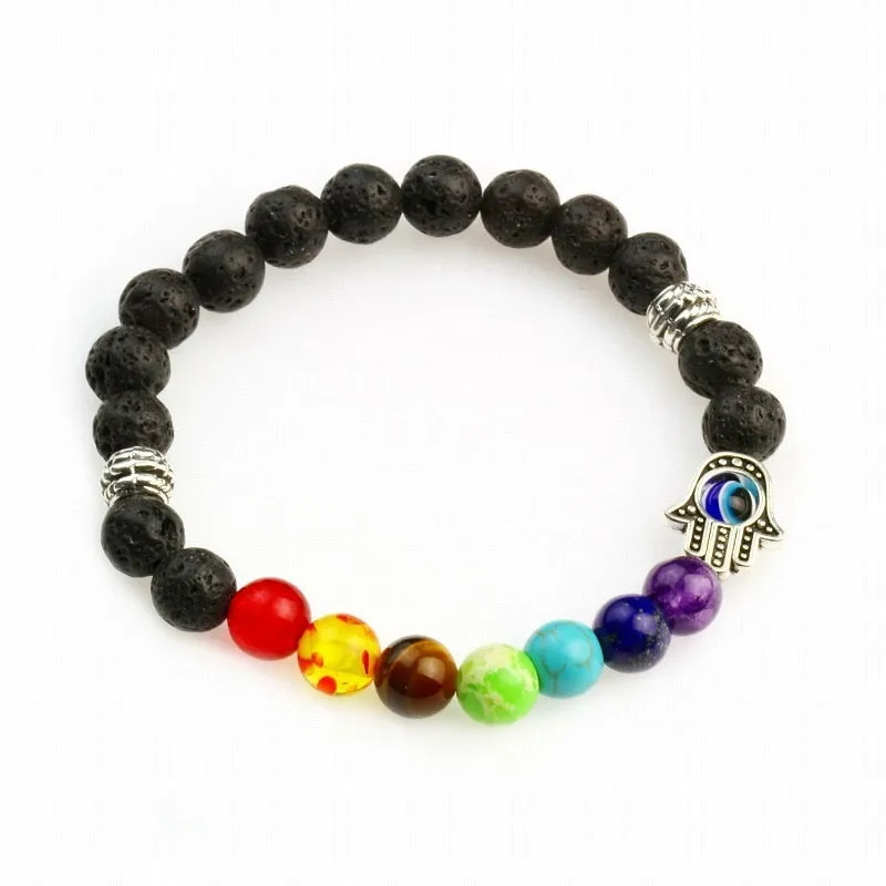 Natural Lava & Stone Beads Bracelet - Healing Balance for Chakras