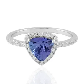 Natural Pave Diamond Trillion Tanzanite halo Ring In 14k White Gold For Women