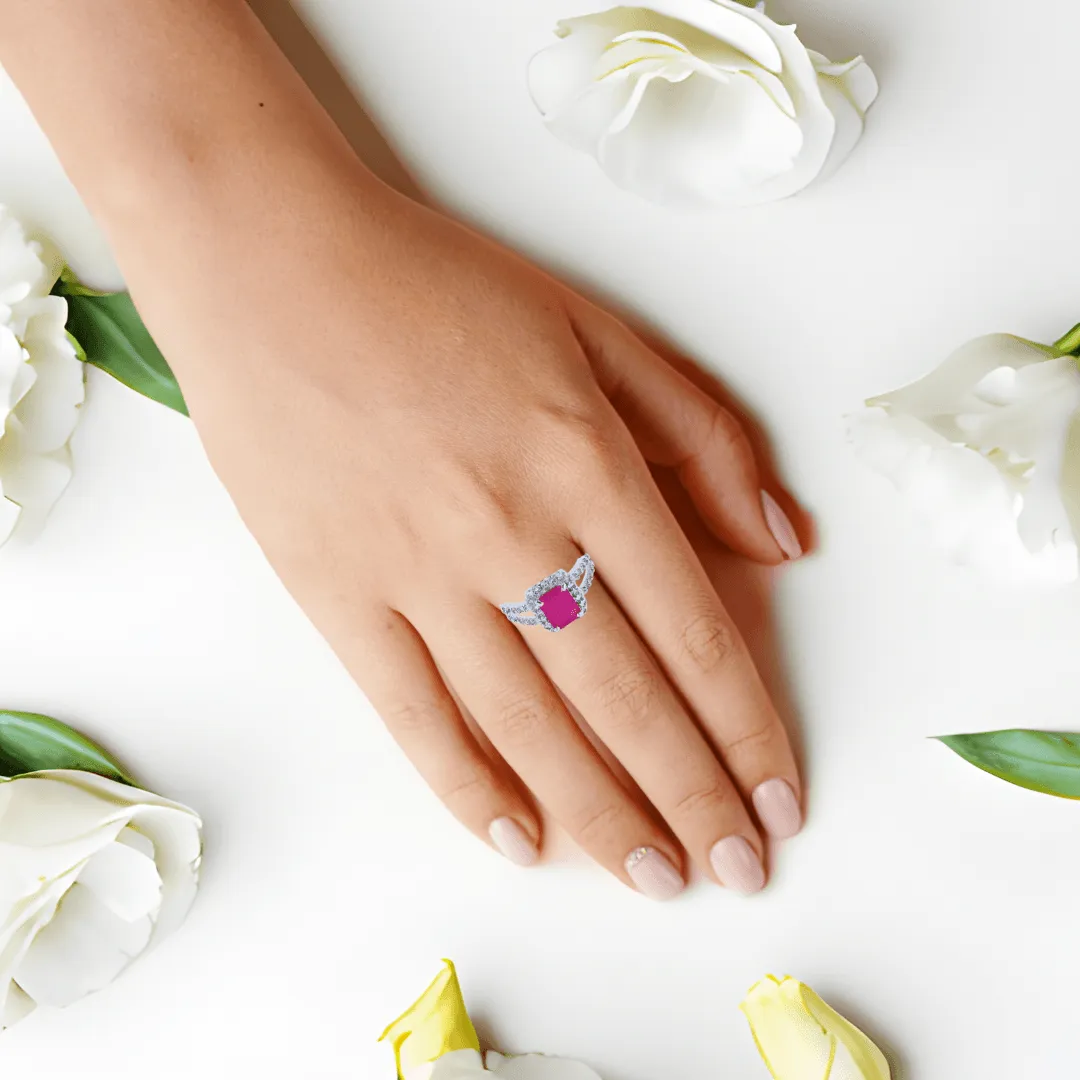 Natural Ruby Split Band Octagon Ring