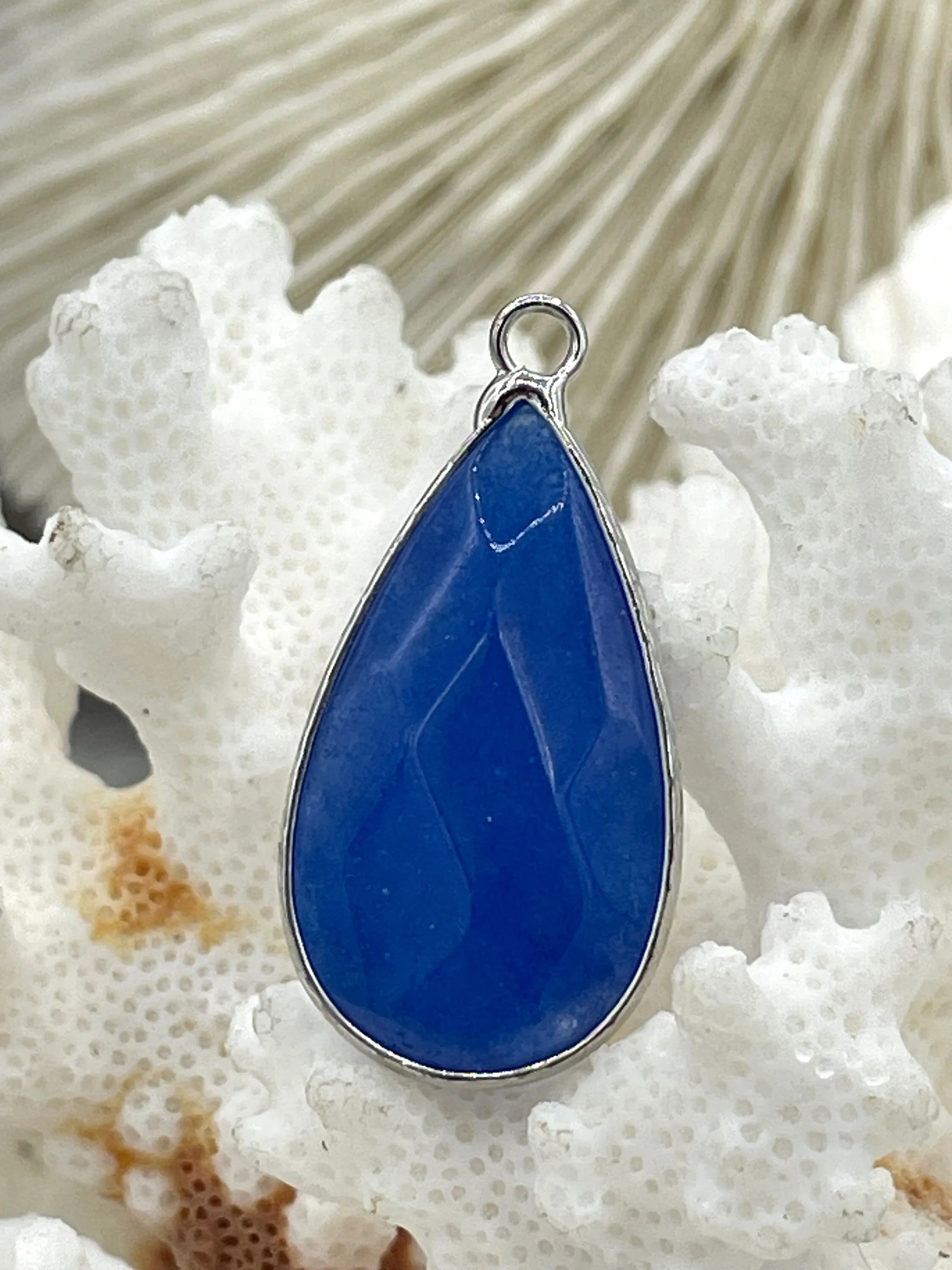 Natural Stone Teardrop Pendant with Wrapped Silver Bezel, Silver plated Brass Bezel, 3 Stone Colors to choose from, Stone Pendant, Fast Ship