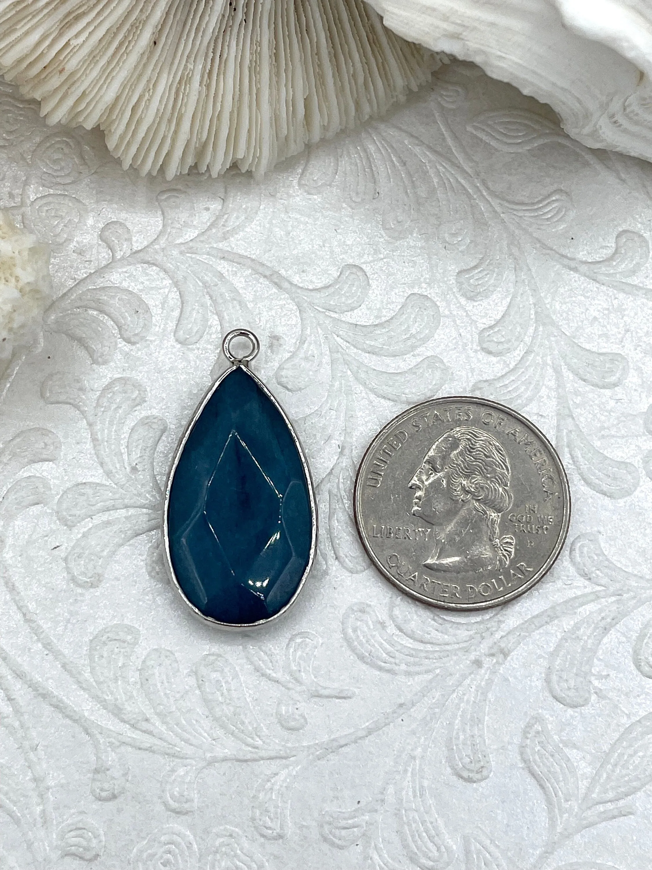 Natural Stone Teardrop Pendant with Wrapped Silver Bezel, Silver plated Brass Bezel, 3 Stone Colors to choose from, Stone Pendant, Fast Ship