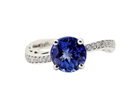 Natural Tanzanite & Diamond Ring Solid 18K White Gold