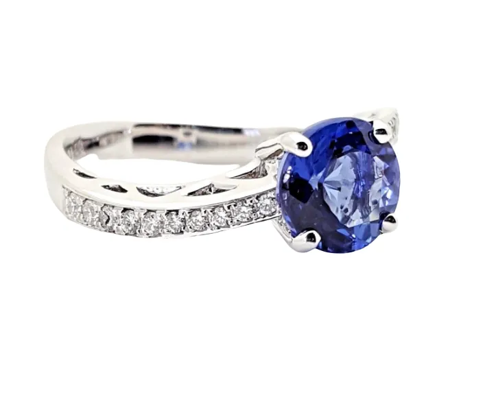 Natural Tanzanite & Diamond Ring Solid 18K White Gold