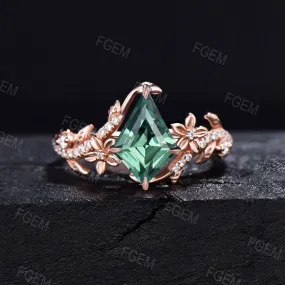 Nature Inspired Green Sapphire Ring Vintage Kite Sapphire Engagement Ring Flower Leaf Vine Moissanite Ring Dainty Wedding Ring Proposal Gift