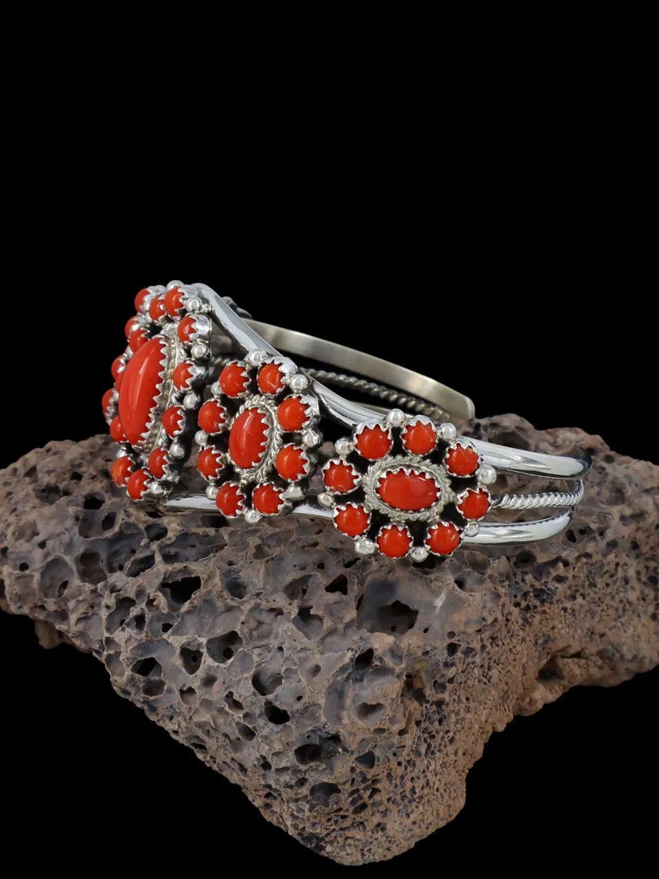 Navajo Coral Sterling Silver Cuff Bracelet