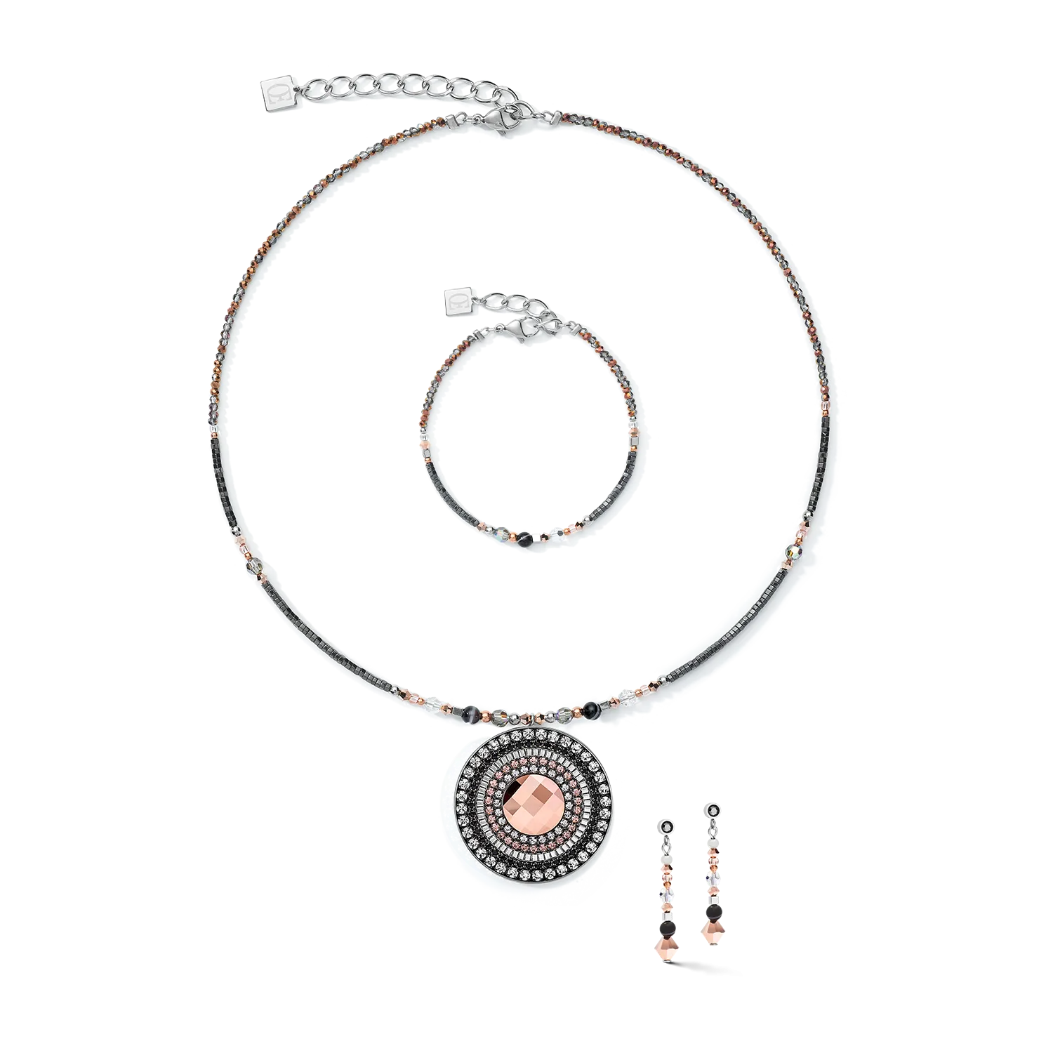Necklace Amulet small Crystals  & striped onyx grey-crystal