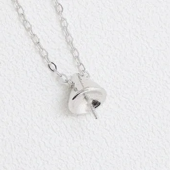Necklace Pendant Blank Setting Cone Charm 7x16mm Sterling Silver White Gold Fine 925 For One Pearl Prong DIY Jewelry Finding Wholesale 1pc