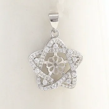 Necklace Pendant Blank Setting Star Charm 24mm Sterling Silver White Gold Fine 925 For One Pearl Prong DIY Jewelry Finding Wholesale 1pc