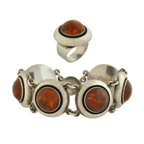 NEILS ERIK FROM Vintage Sterling Silver Amber Bracelet   Ring Set