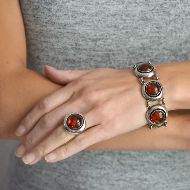 NEILS ERIK FROM Vintage Sterling Silver Amber Bracelet   Ring Set
