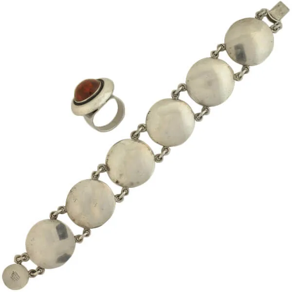 NEILS ERIK FROM Vintage Sterling Silver Amber Bracelet   Ring Set