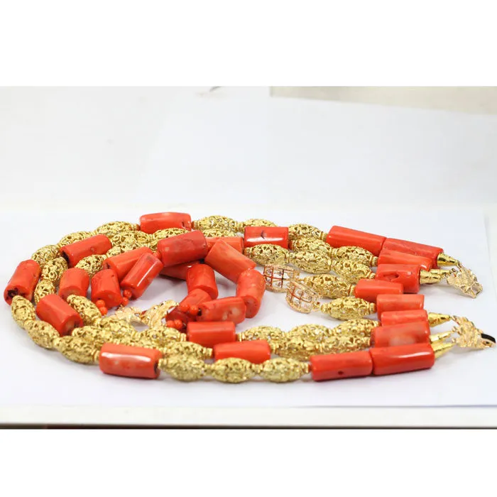 Nigerian Coral Beads with Dubai Gold plated Embellishment Bridal Wedding Party Set