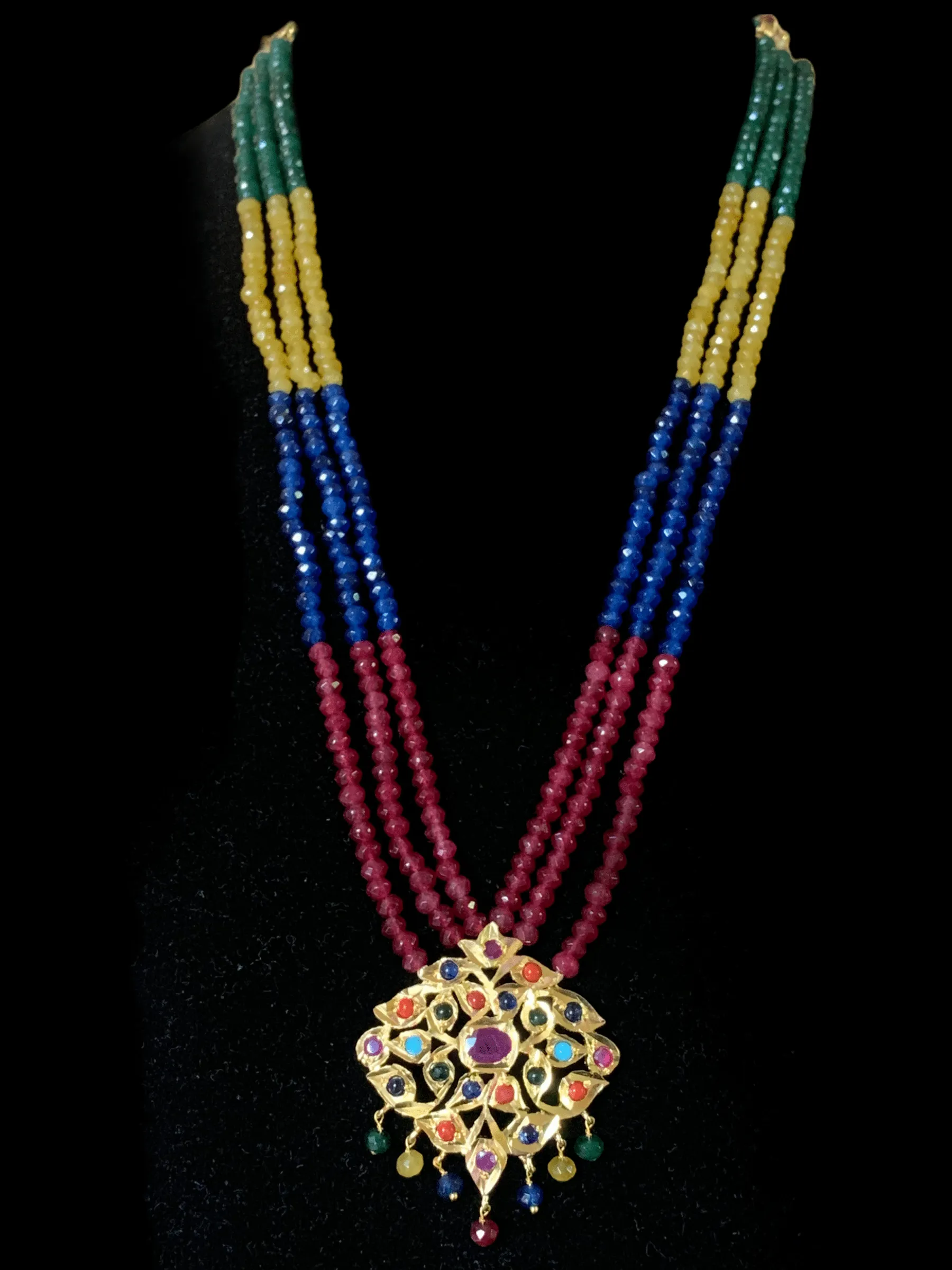 NS214 Meeraj necklace set ( navratan   ) ( SHIPS IN 3 WEEKS )