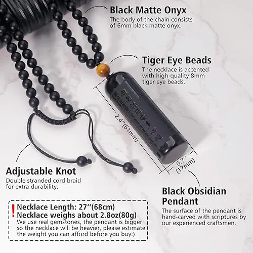 Obsidian Beaded Pendant, Buddhist Scripture