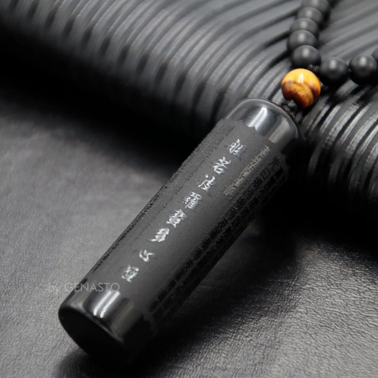 Obsidian Beaded Pendant, Buddhist Scripture