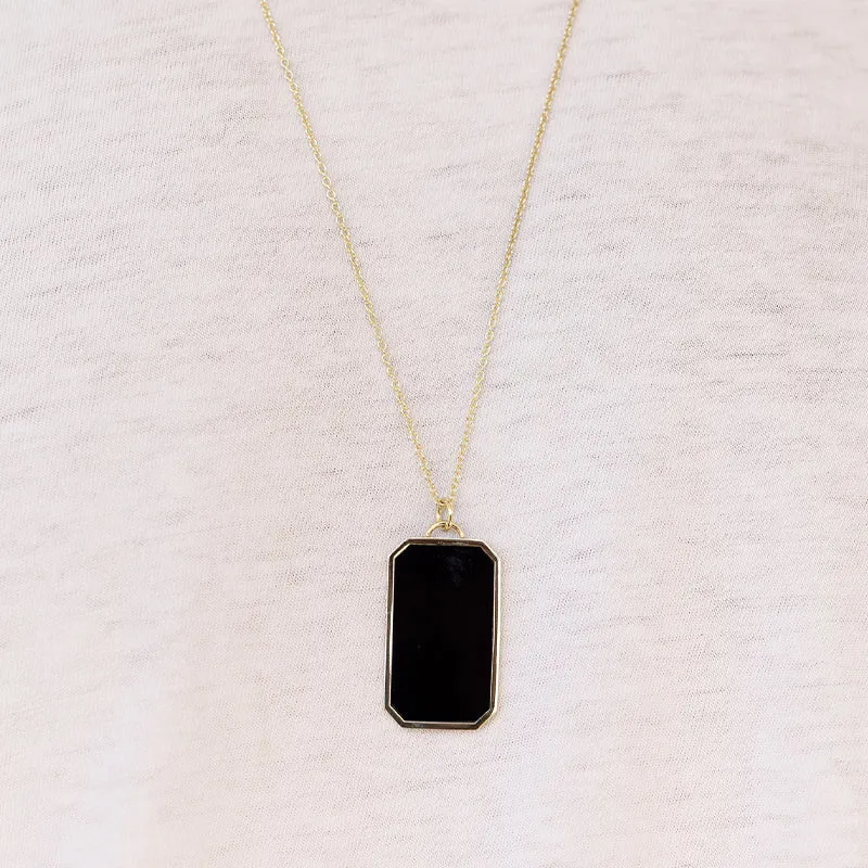 Onyx Inlay Tag Pendant Necklace