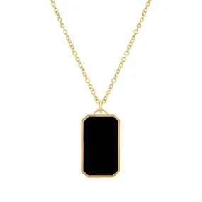 Onyx Inlay Tag Pendant Necklace