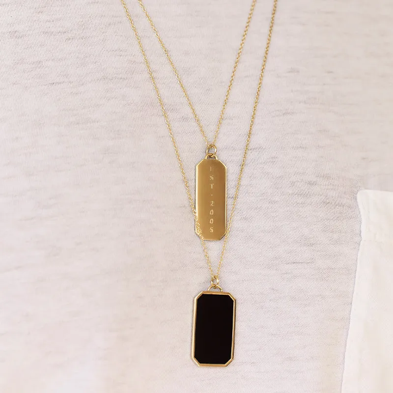 Onyx Inlay Tag Pendant Necklace
