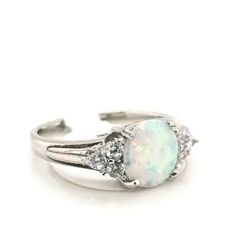 Opal & CZ Silver Ring