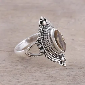 Ornate Sterling Silver and Yellow Citrine Cocktail Ring - Sunny Majesty | NOVICA