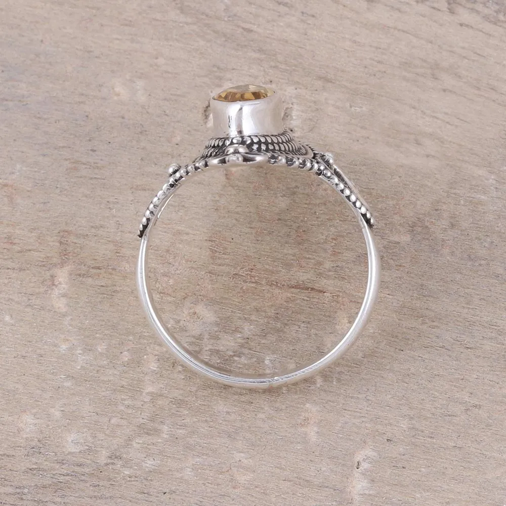 Ornate Sterling Silver and Yellow Citrine Cocktail Ring - Sunny Majesty | NOVICA