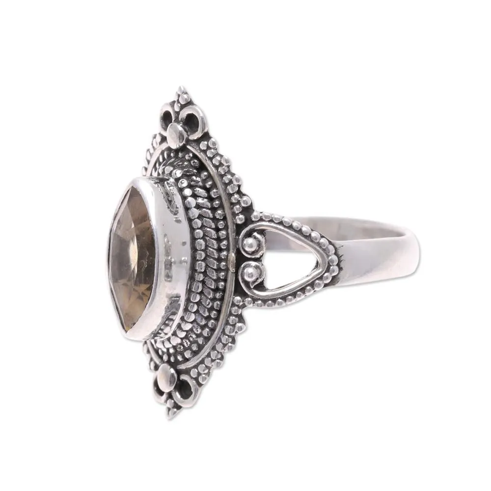 Ornate Sterling Silver and Yellow Citrine Cocktail Ring - Sunny Majesty | NOVICA