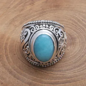 Oval Amazonite Sterling Silver Scroll Motif Cocktail Ring - Misty Temple | NOVICA
