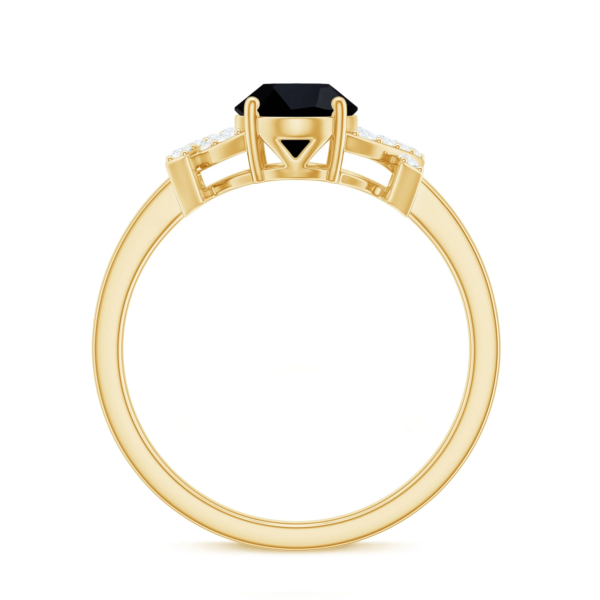 Oval Black Onyx Solitaire Split Shank Ring with Diamonds