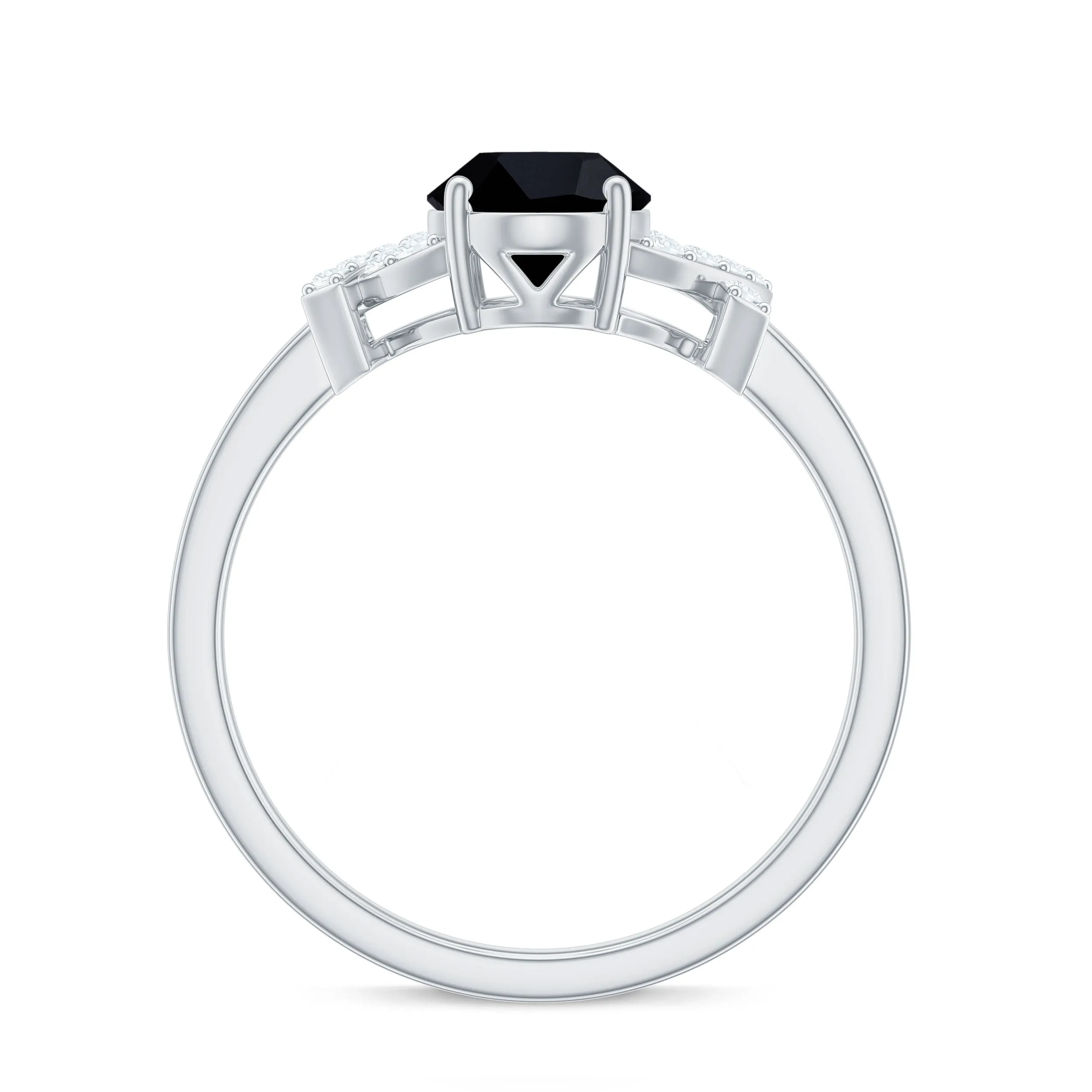 Oval Black Onyx Solitaire Split Shank Ring with Diamonds