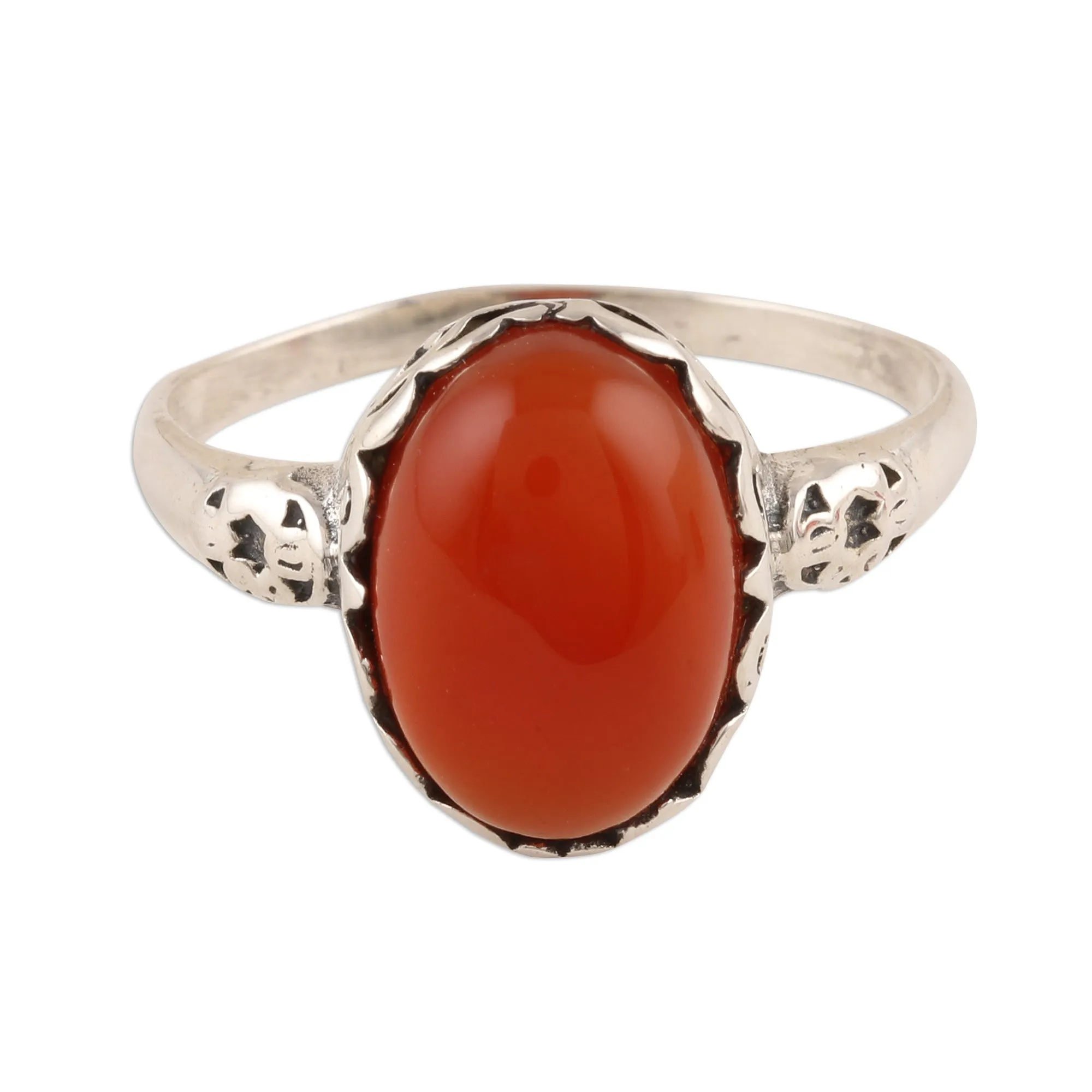 Oval Carnelian Cocktail Ring from India - Glamorous Beauty | NOVICA