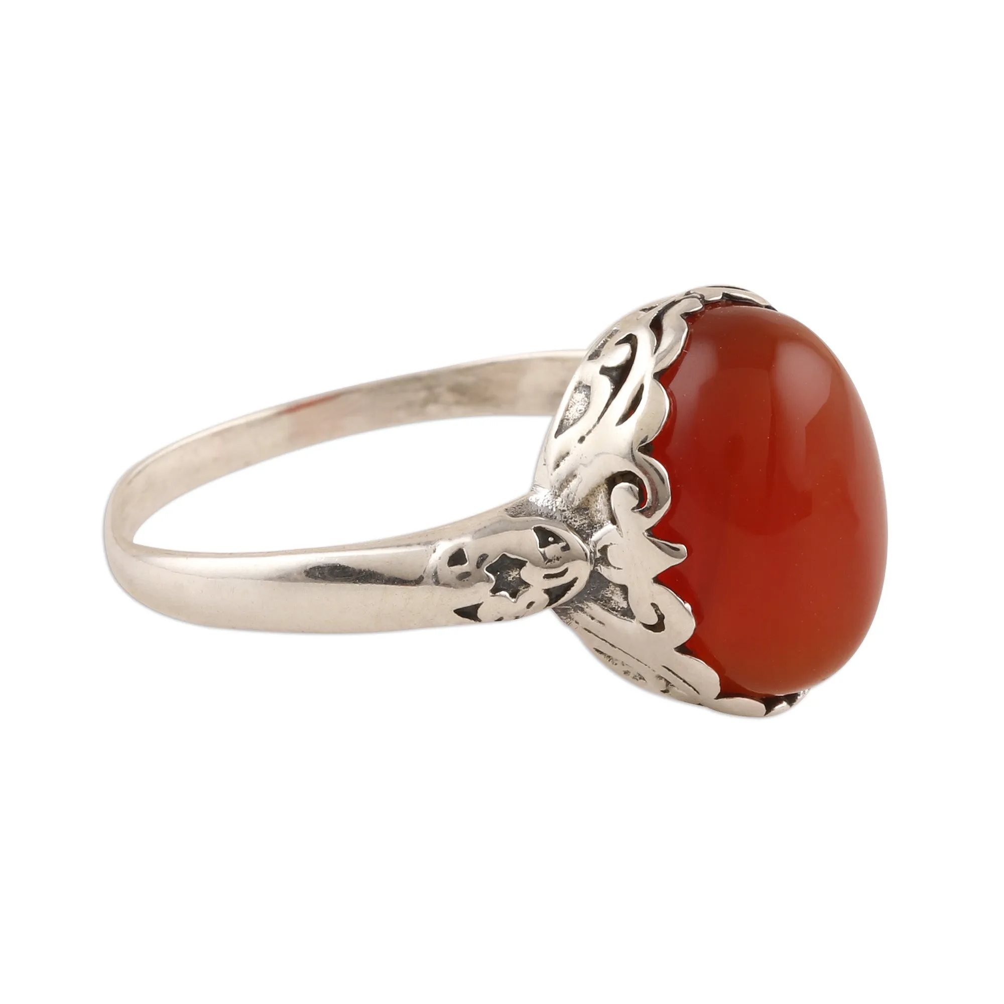 Oval Carnelian Cocktail Ring from India - Glamorous Beauty | NOVICA