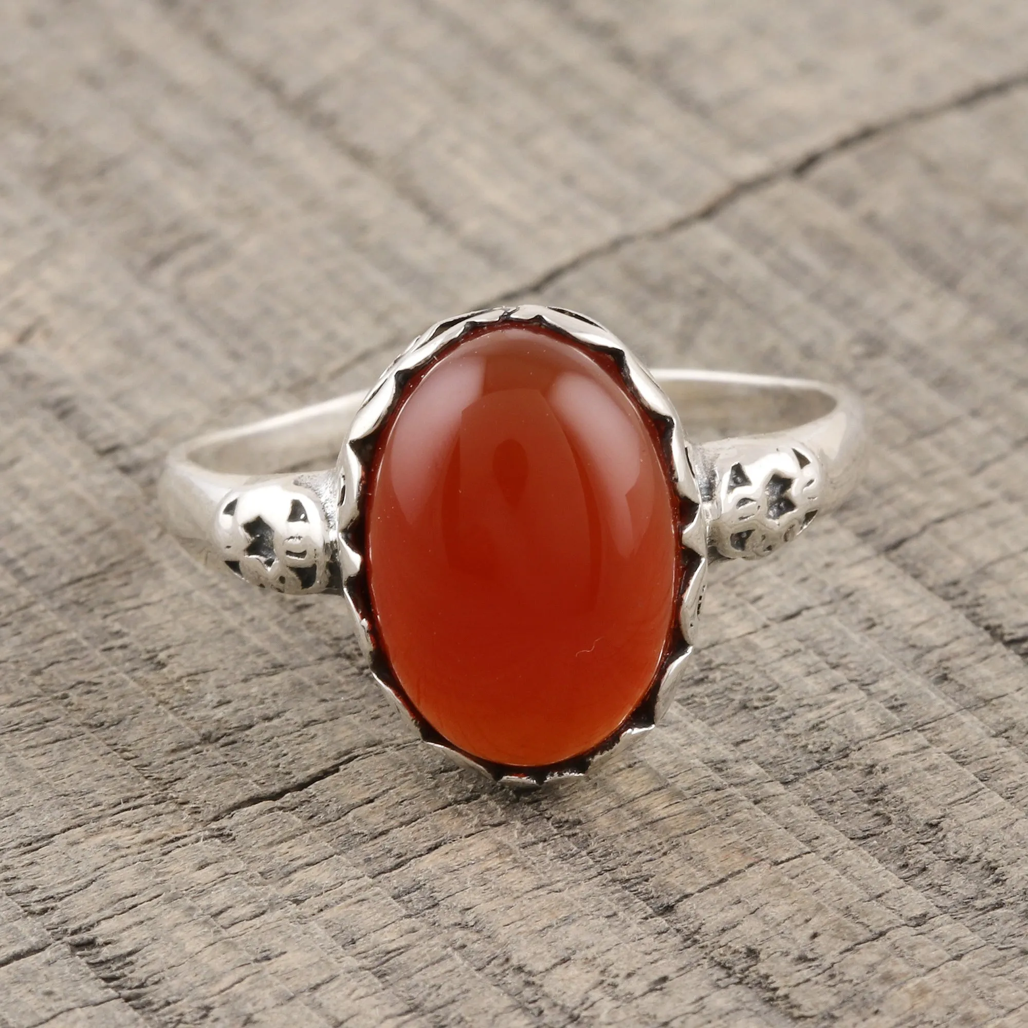 Oval Carnelian Cocktail Ring from India - Glamorous Beauty | NOVICA