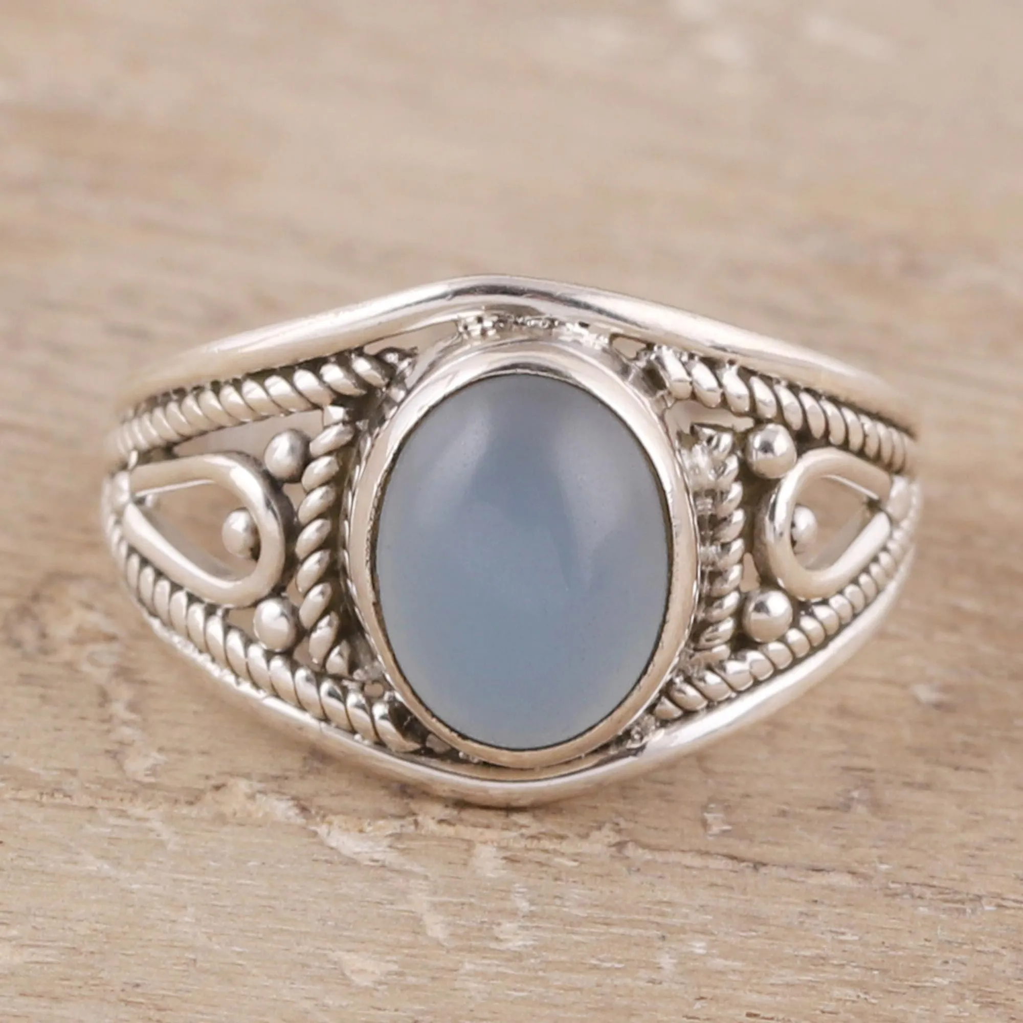 Oval Chalcedony Cocktail Ring Crafted in India - Gleaming Appeal | NOVICA