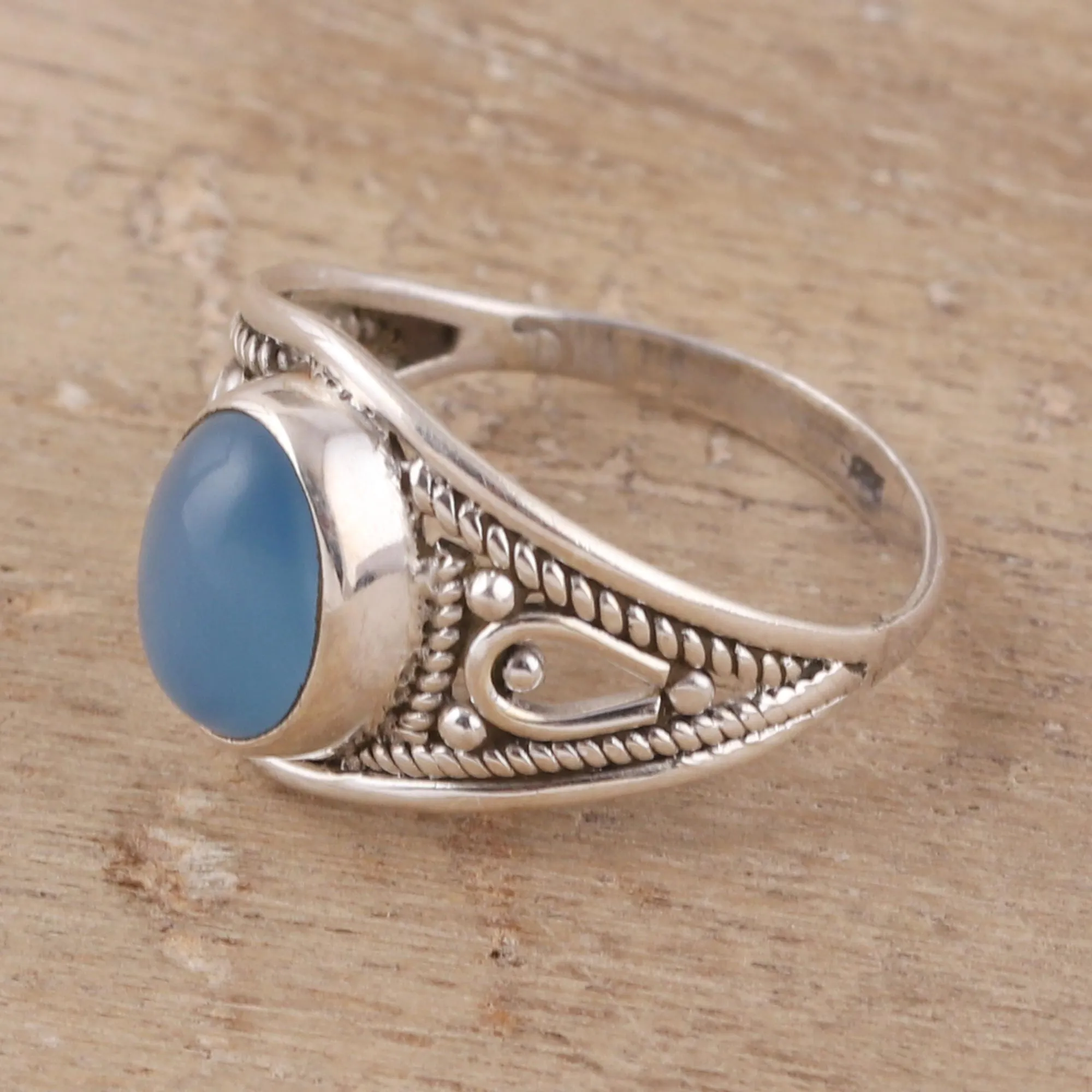 Oval Chalcedony Cocktail Ring Crafted in India - Gleaming Appeal | NOVICA
