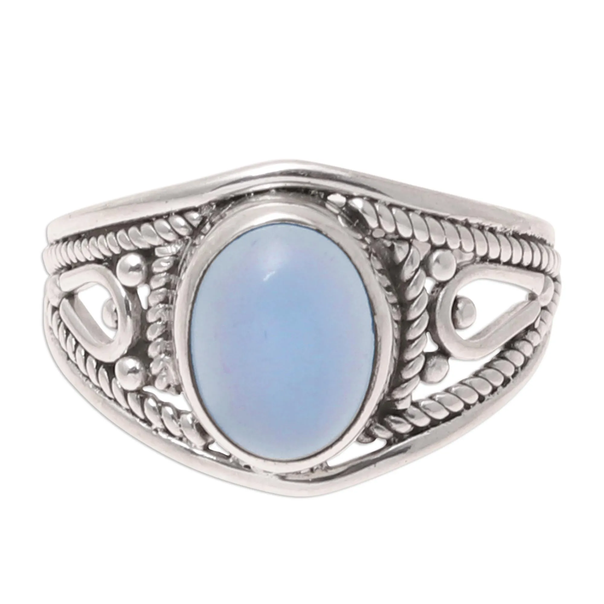 Oval Chalcedony Cocktail Ring Crafted in India - Gleaming Appeal | NOVICA