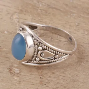 Oval Chalcedony Cocktail Ring Crafted in India - Gleaming Appeal | NOVICA