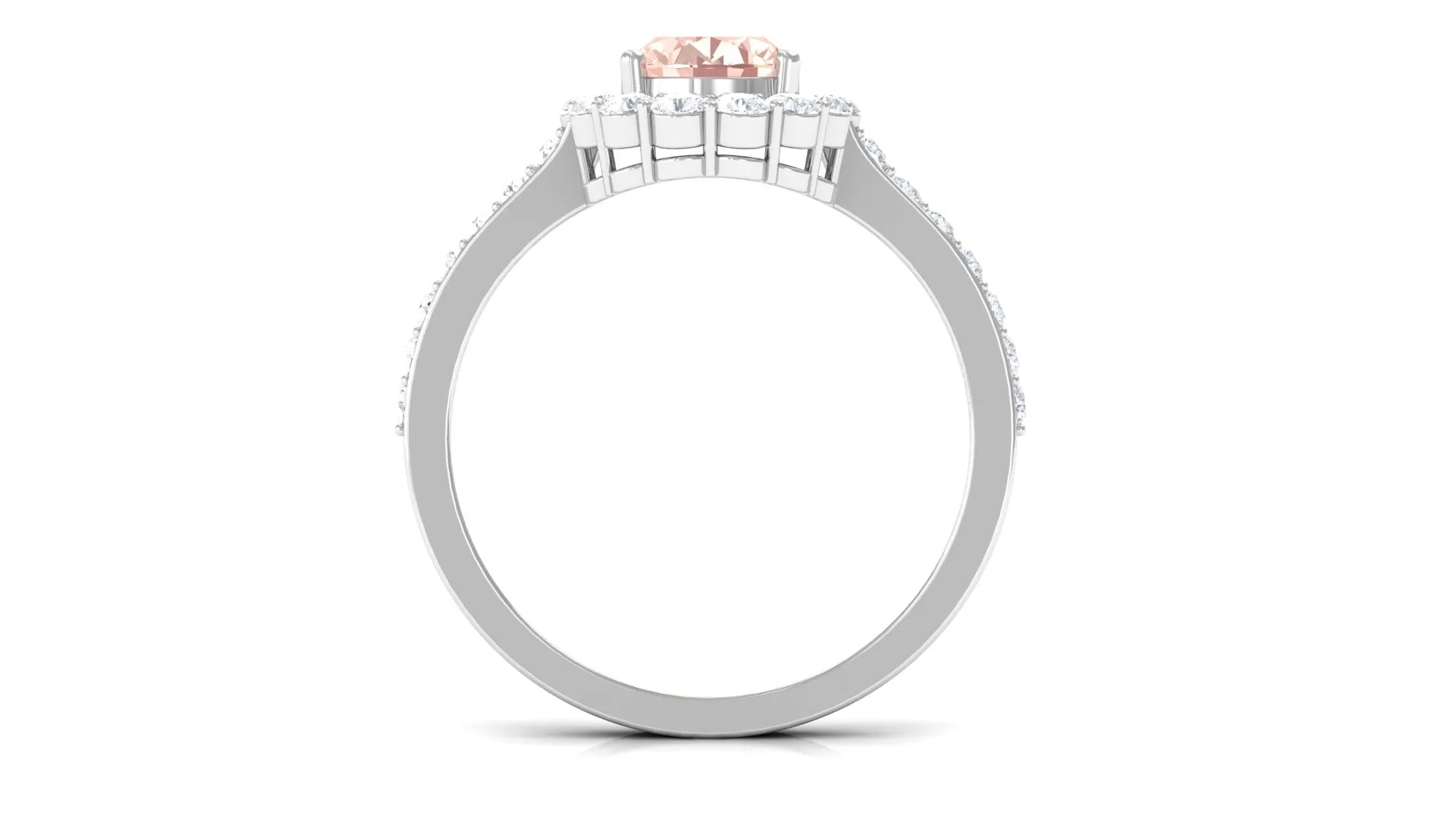 Oval Shape Morganite Engagement Ring with Diamond Halo
