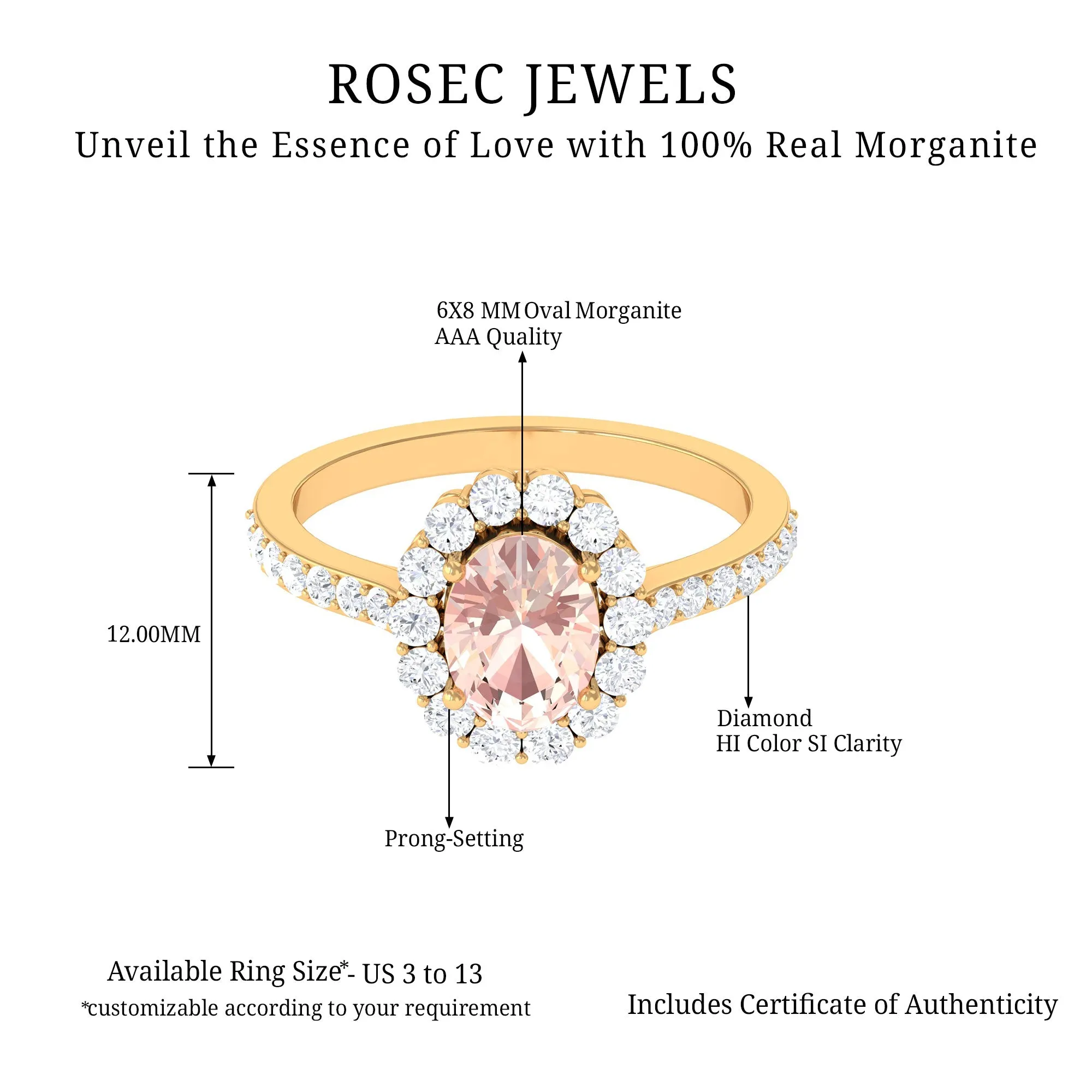 Oval Shape Morganite Engagement Ring with Diamond Halo