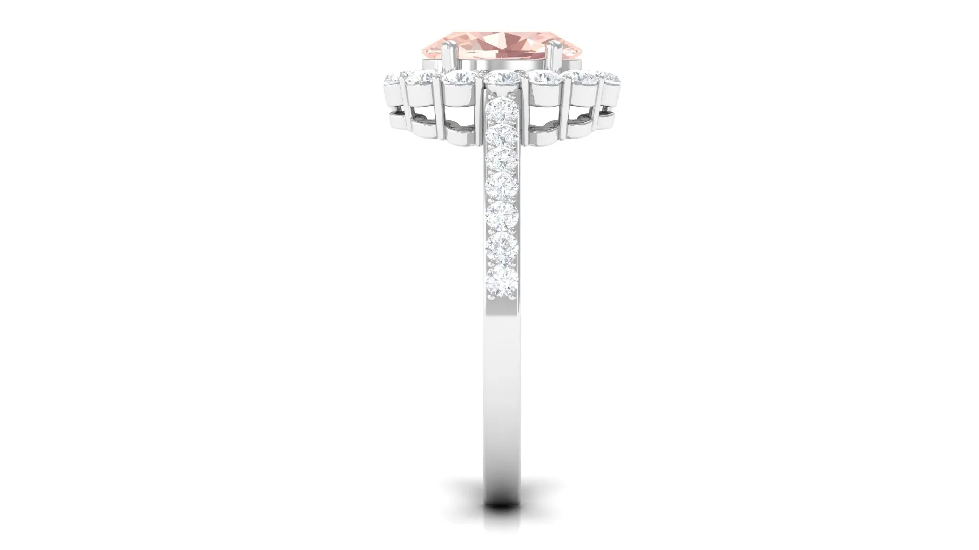 Oval Shape Morganite Engagement Ring with Diamond Halo