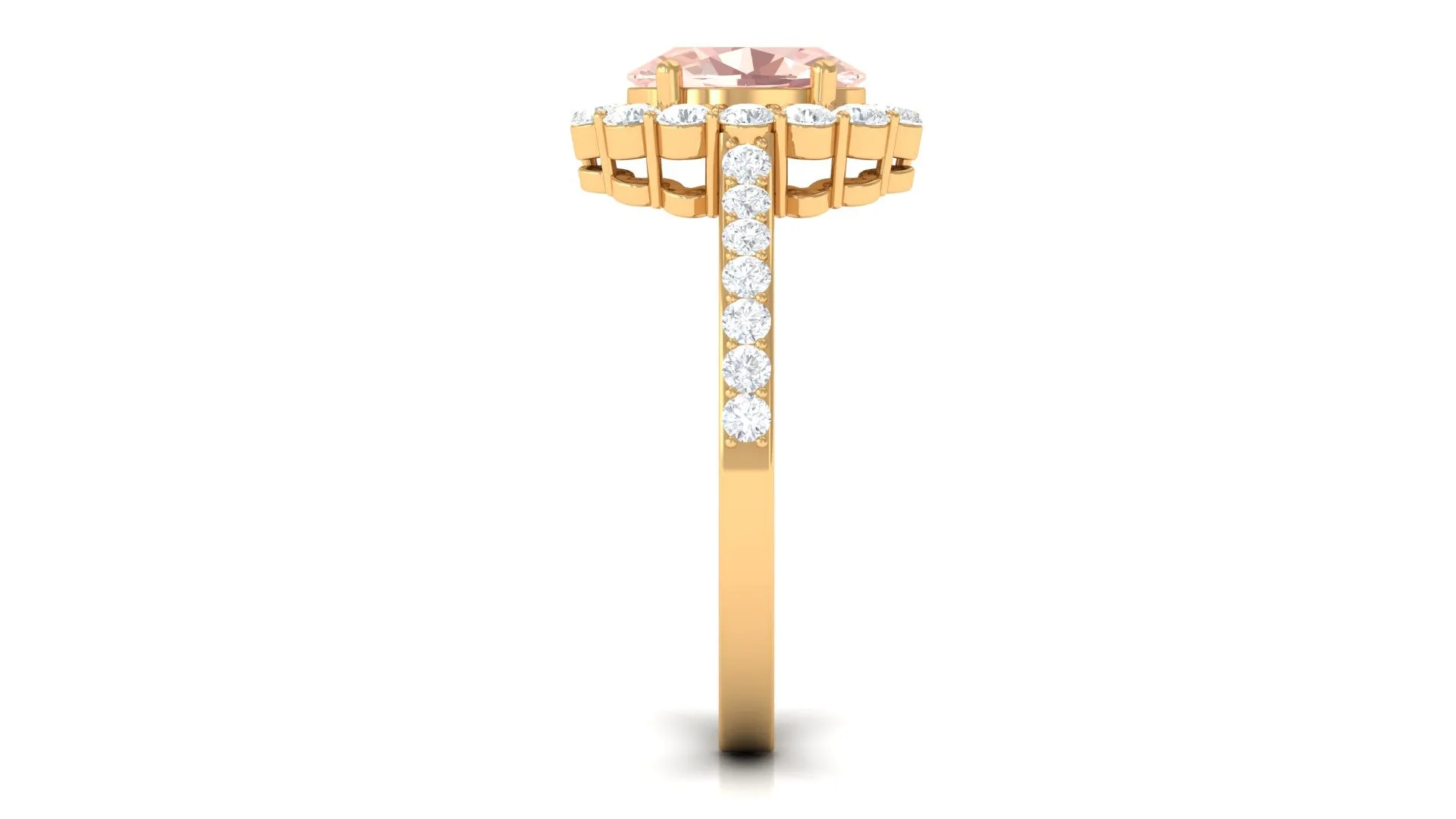 Oval Shape Morganite Engagement Ring with Diamond Halo