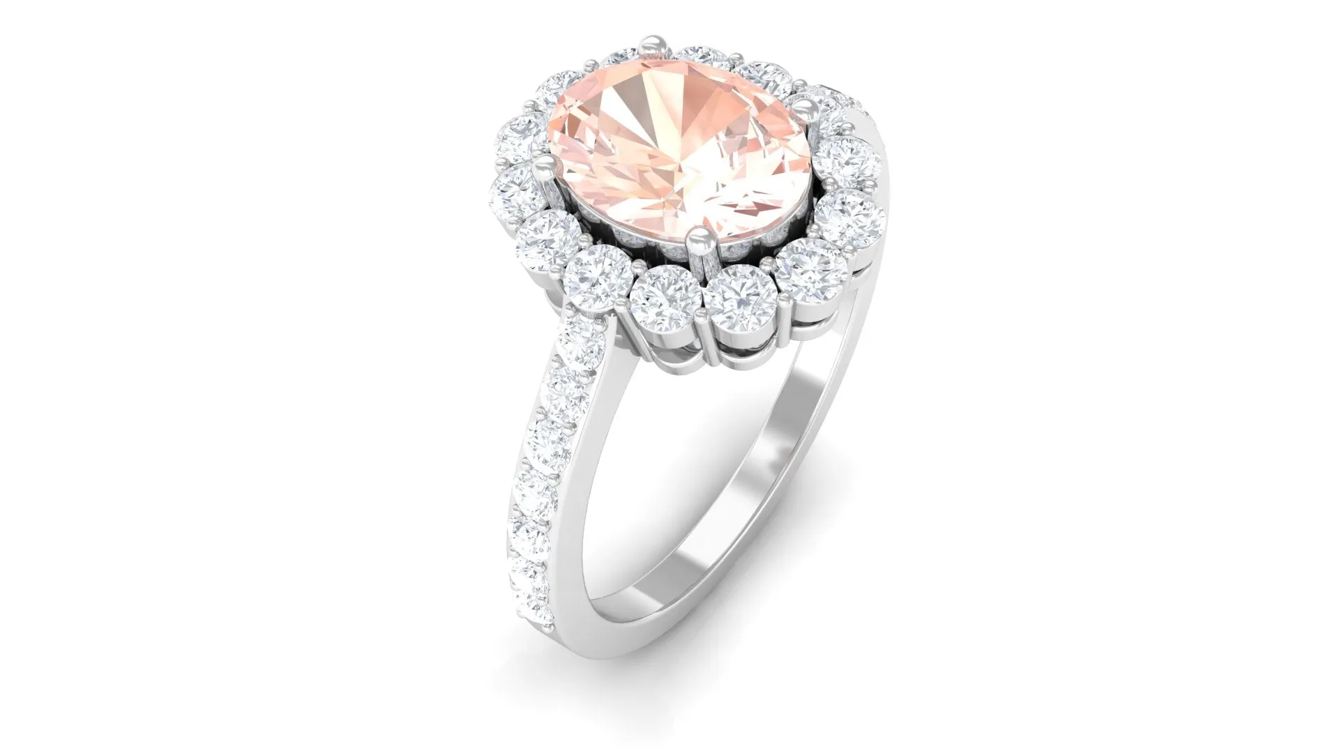 Oval Shape Morganite Engagement Ring with Diamond Halo