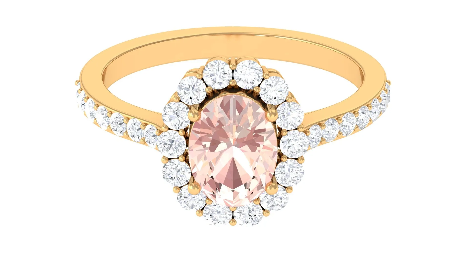 Oval Shape Morganite Engagement Ring with Diamond Halo